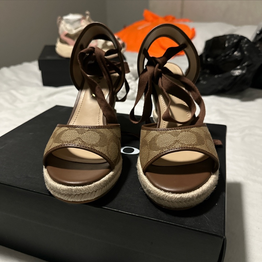 Coach Tan and Brown Patterned Wedges - Picture 3 of 4